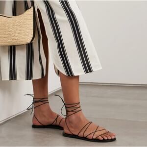 Amanu NEW Serengeti Gladiator Black Leather Ankle Strappy Sandals Flats Size 11